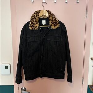 Vans Black Jacket with Leopard Print Collar